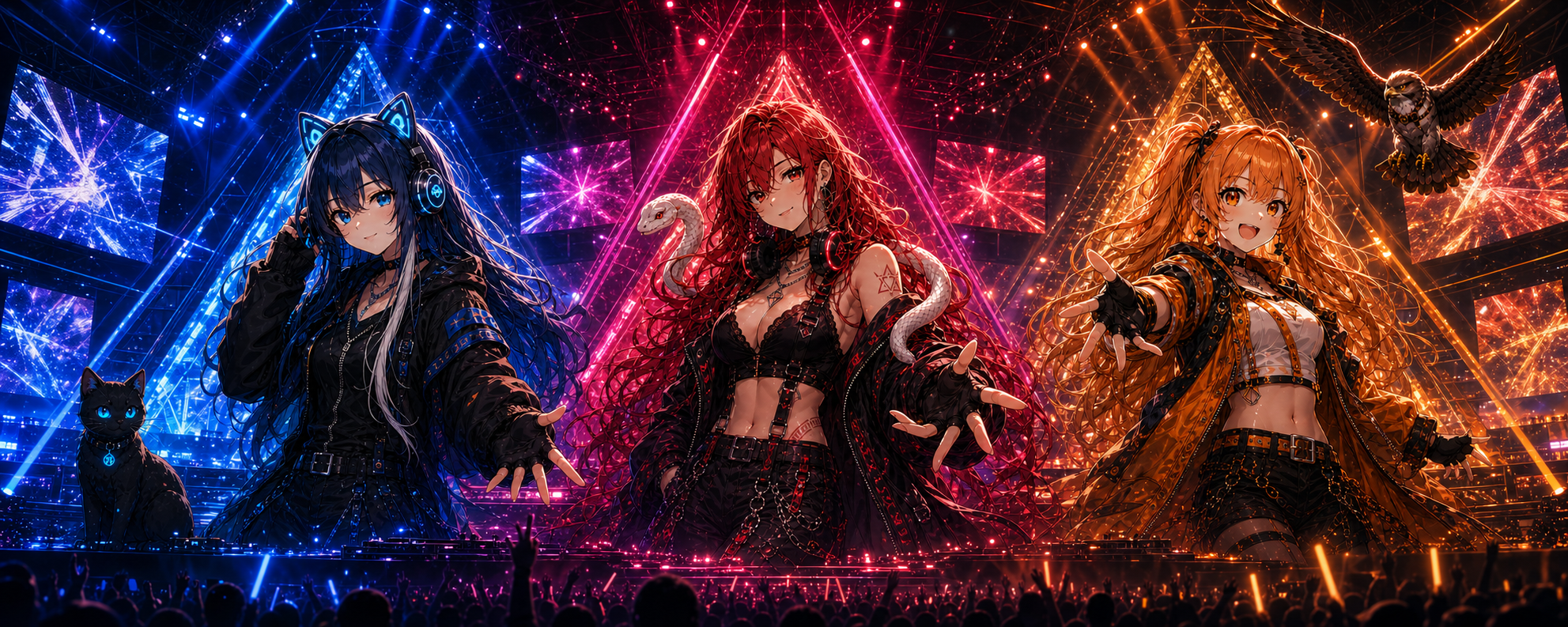 ライブステージに並ぶRUU、LUNA、YUU